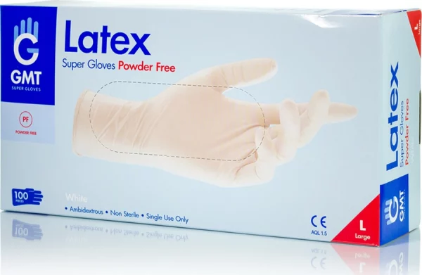 GMT Super Gloves Γάντια Λάτεξ Με Πούδρα σε Λευκό Χρώμα 100τμχ