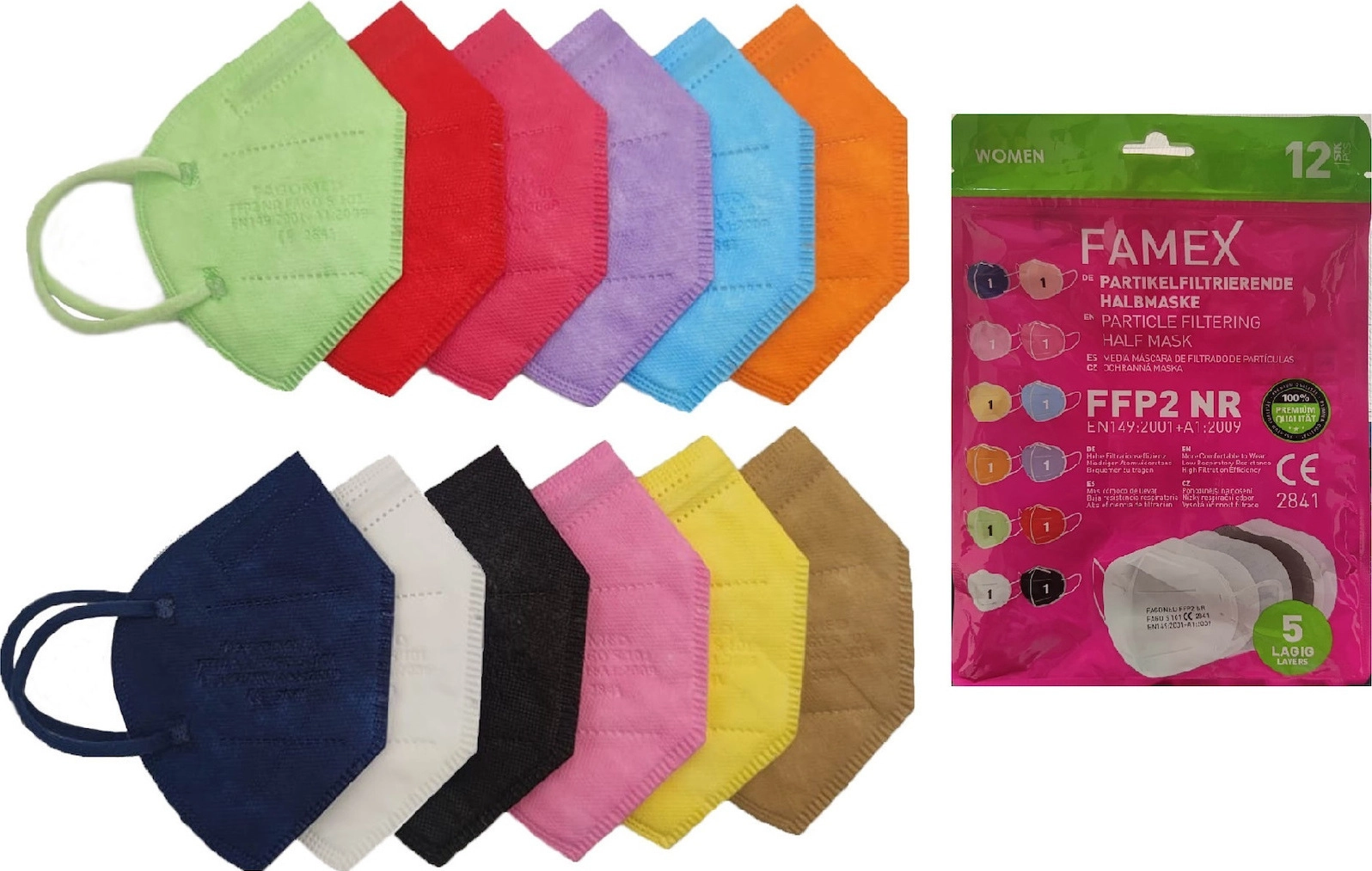 Famex Μάσκα Προστασίας FFP2 Particle Filtering Half NR Mix Για Γυναικείο Πρόσωπο 12τμχ