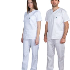 Alezi Σετ Ιατρικό Παντελόνι και Μπλούζα Unisex από Βαμβάκι και Πολυεστέρα Λευκό