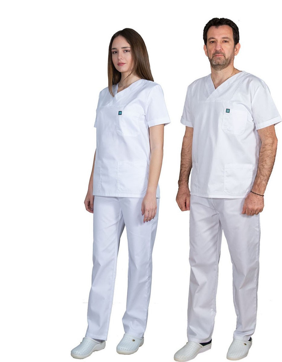 Alezi Σετ Ιατρικό Παντελόνι και Μπλούζα Unisex από Βαμβάκι και Πολυεστέρα Λευκό